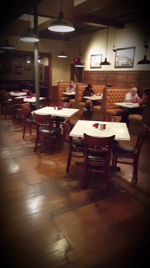 Casual dining room with seafood dishes.