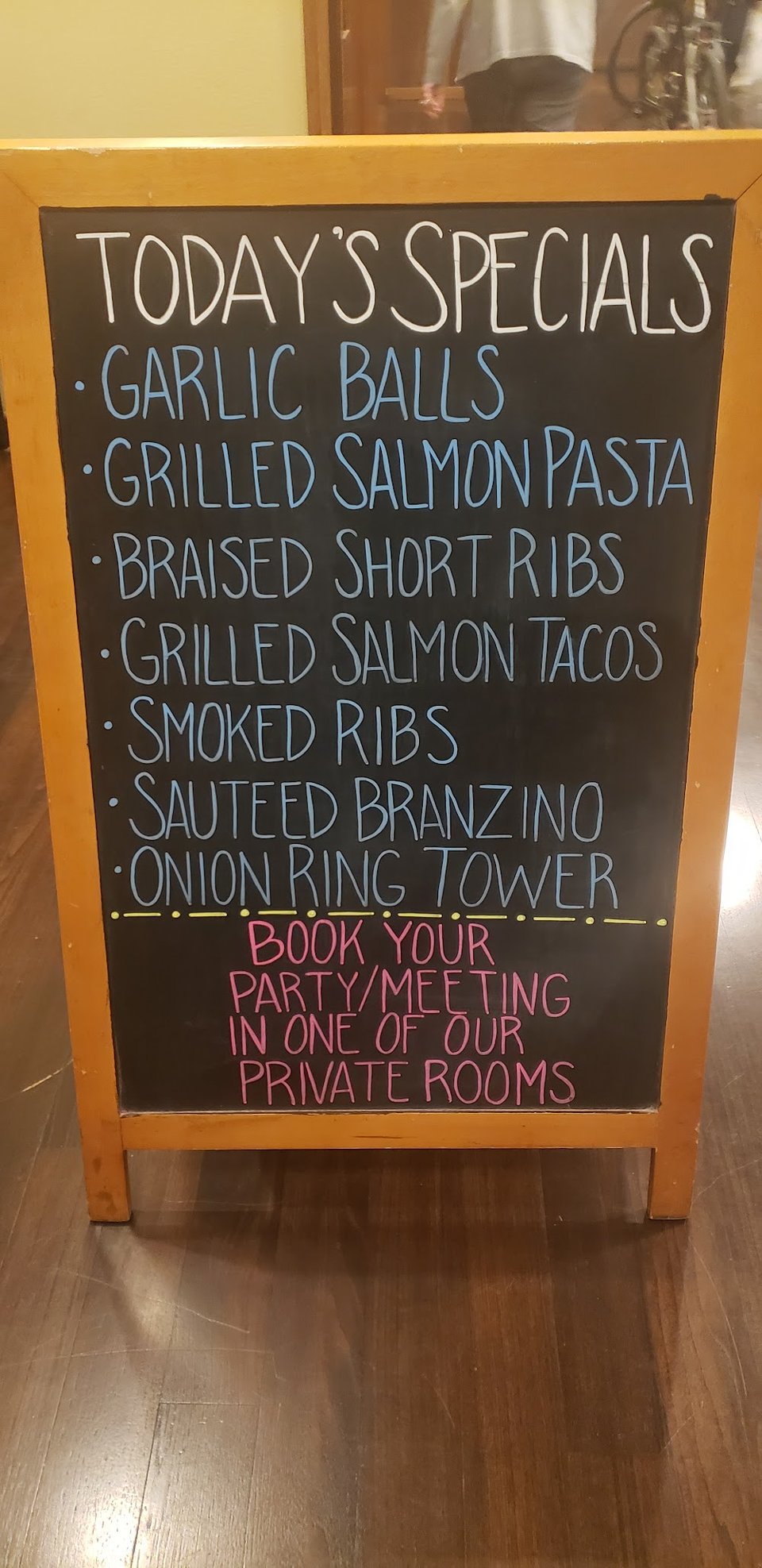 Menu page with seafood appetizers and salads.